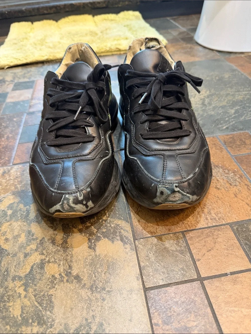 Black Leather Gucci Sneakers with Green Star Accents